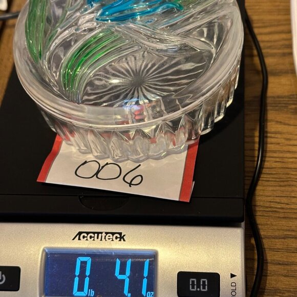 Vintage Clear Lucite Plastic Powder Box Blue Green Floral Starburst Ribbed - Picture 9 of 9